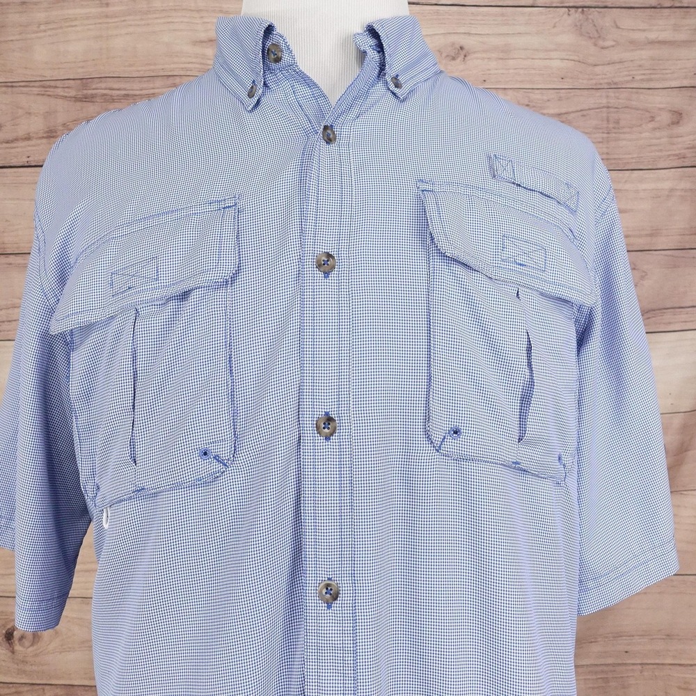 Cabela's Shirt Mens L Blue Check Short Sleeve Button-Up Fishing Vented Outdoors